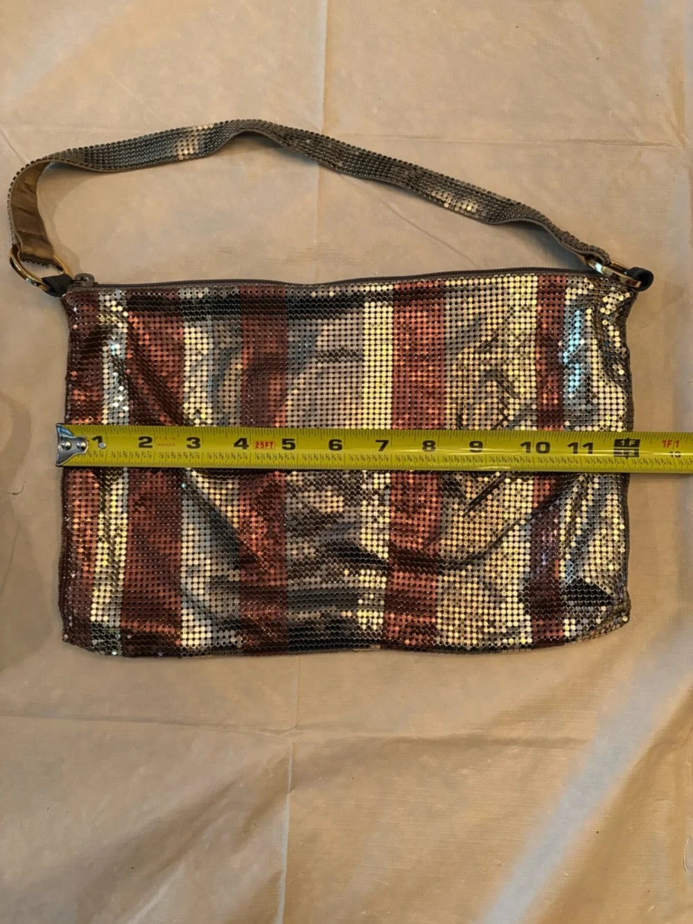 Whiting and David Metallic Mesh Stripe Shoulder Bag - Picture 7 of 9